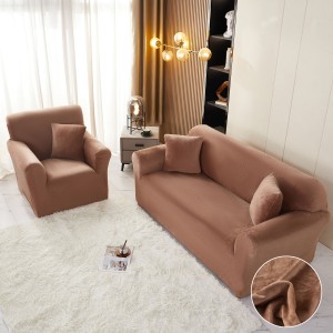 Husa Elastica, 180cm-230cm, pentru Canapea 3 Locuri - L - Jojo Home, Catifea, Maro Husa Elastica, 180cm-230cm, pentru Canapea 3 Locuri - L - Jojo Home, Catifea, Maro