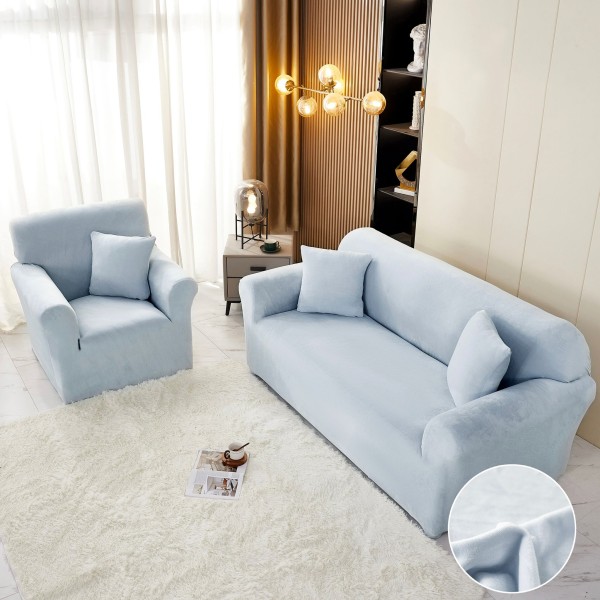 Husa Elastica, 130cm-180cm, pentru Canapea 2 Locuri - M - Jojo Home, Catifea, Bleu deschis [1]