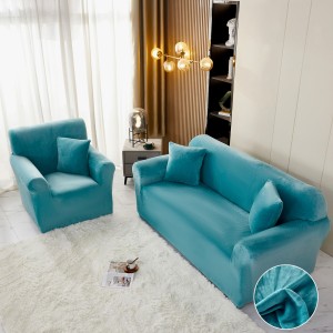 Husa Elastica, 130cm-180cm, pentru Canapea 2 Locuri - M - Jojo Home, Catifea, Bleu intens