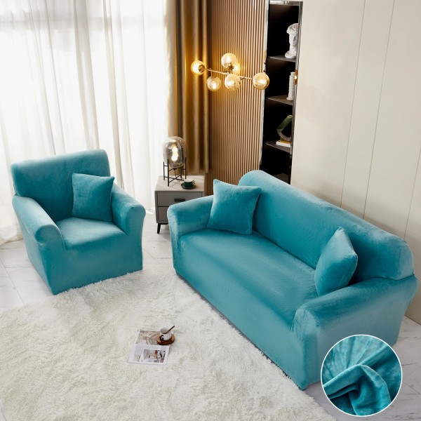 Husa Elastica, 180cm-230cm, pentru Canapea 3 Locuri - L - Jojo Home, Catifea, Bleu intens [1]