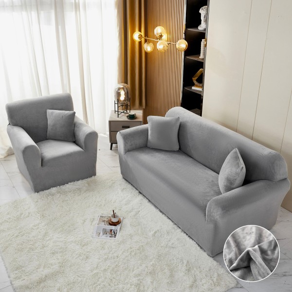 Husa Elastica, 180cm-230cm, pentru Canapea 3 Locuri - L - Jojo Home, Catifea, Gri deschis [1]