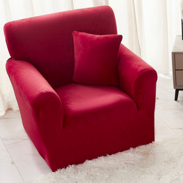 Husa Elastica, 90cm-130cm, pentru Fotoliu cu brate, Jojo Home, Catifea, Rosu [1]