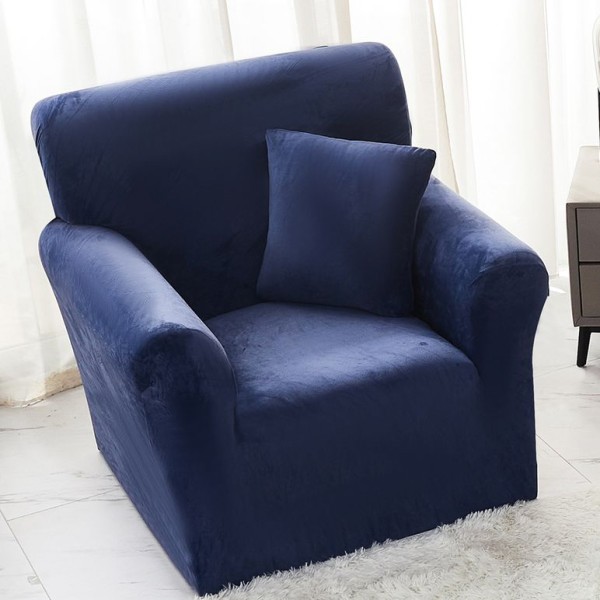 Husa Elastica, 90cm-130cm, pentru Fotoliu cu brate, Jojo Home, Catifea, Bleumarin [1]