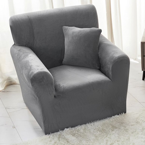 Husa Elastica, 90cm-130cm, pentru Fotoliu cu brate, Jojo Home, Catifea, Gri inchis [1]