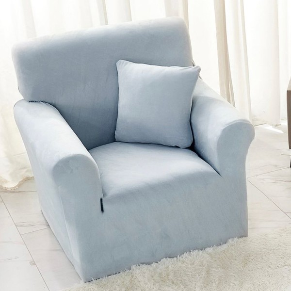 Husa Elastica, 90cm-130cm, pentru Fotoliu cu brate, Jojo Home, Catifea, Bleu deschis [1]