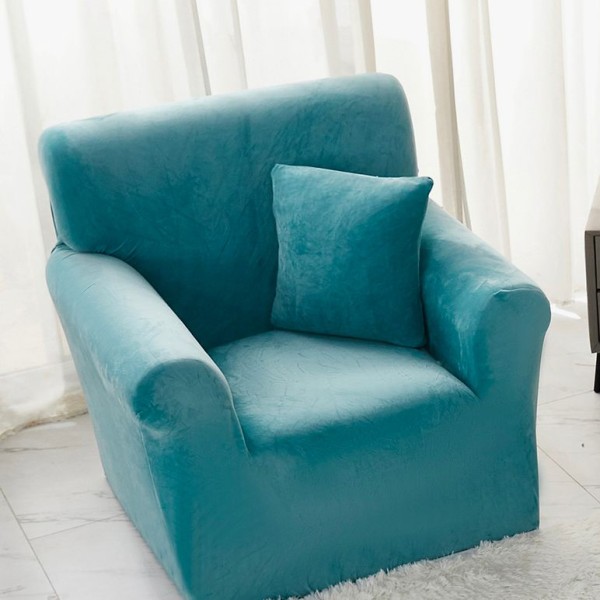 Husa Elastica, 90cm-130cm, pentru Fotoliu cu brate, Jojo Home, Catifea, Bleu intens [1]