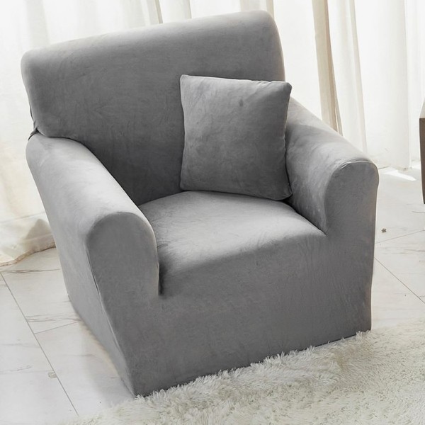 Husa Elastica, 90cm-130cm, pentru Fotoliu cu brate, Jojo Home, Catifea, Gri deschis [1]