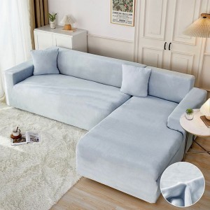 Set husa pentru coltar M + L, Catifea, Jojo Home, Bleu deschis