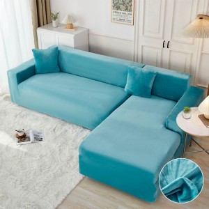 Set husa pentru coltar M + L, Catifea, Jojo Home, Bleu intens Set husa pentru coltar M + L, Catifea, Jojo Home, Bleu intens