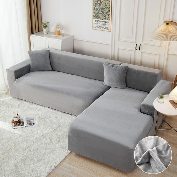 Set husa pentru coltar M + L, Catifea, Jojo Home, Gri deschis [1]