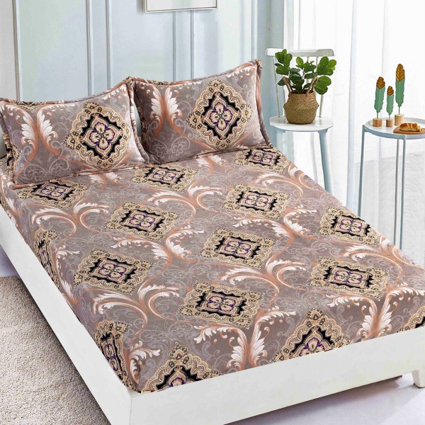 Cearsaf CoCoLiNo, JoJo Home, cu Elastic, 180x200x25cm, 2 fete de perne, 50x70cm, Bej, Maro, model elegant [1]