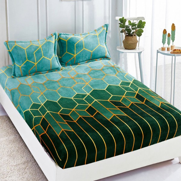 Cearsaf CoCoLiNo, JoJo Home, cu Elastic, 180x200x25cm, 2 fete de perne, 50x70cm, Verde, forme geometrice [1]