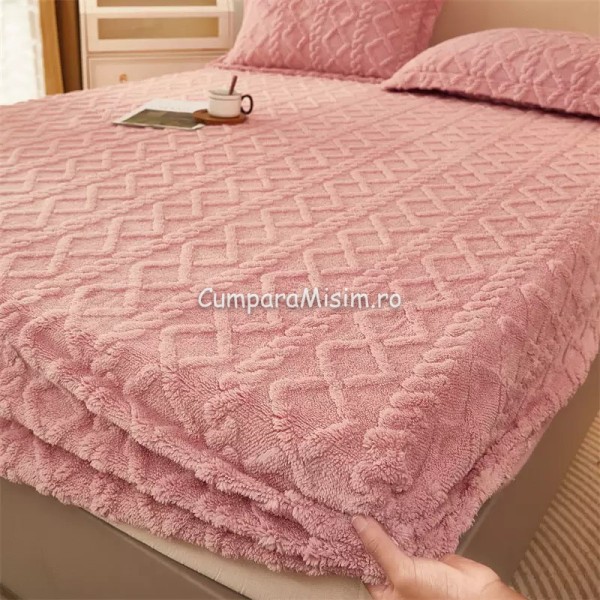 Cearsaf cu elastic COCOLINO, 180x200x25cm, 2 fete de perne, Jojo Home, model Tricotat, Roz [1]