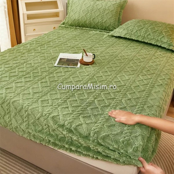 Cearsaf cu elastic COCOLINO, 180x200x25cm, 2 fete de perne, Jojo Home, model Tricotat, Verde [1]