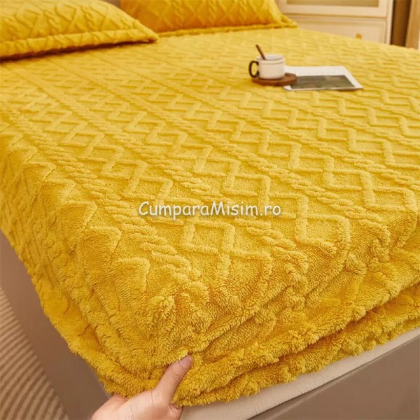 Cearsaf cu elastic COCOLINO, 180x200x25cm, 2 fete de perne, Jojo Home, model Tricotat, Galben [1]