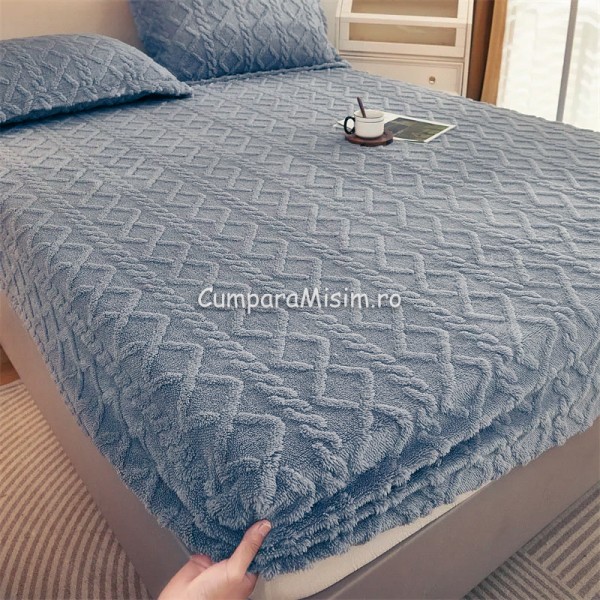 Cearsaf cu elastic COCOLINO, 180x200x25cm, 2 fete de perne, Jojo Home, model Tricotat, Gri Albastrui [1]