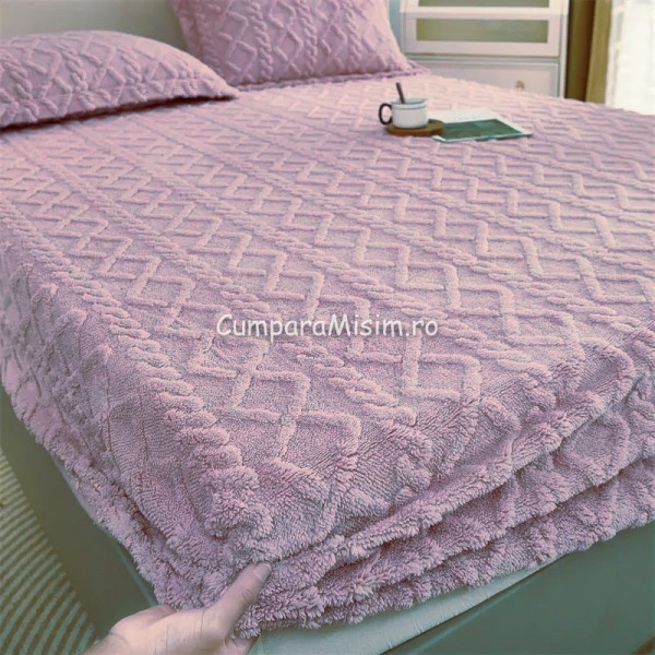 Cearsaf cu elastic COCOLINO, 180x200x25cm, 2 fete de perne, Jojo Home, model Tricotat, Lila [1]