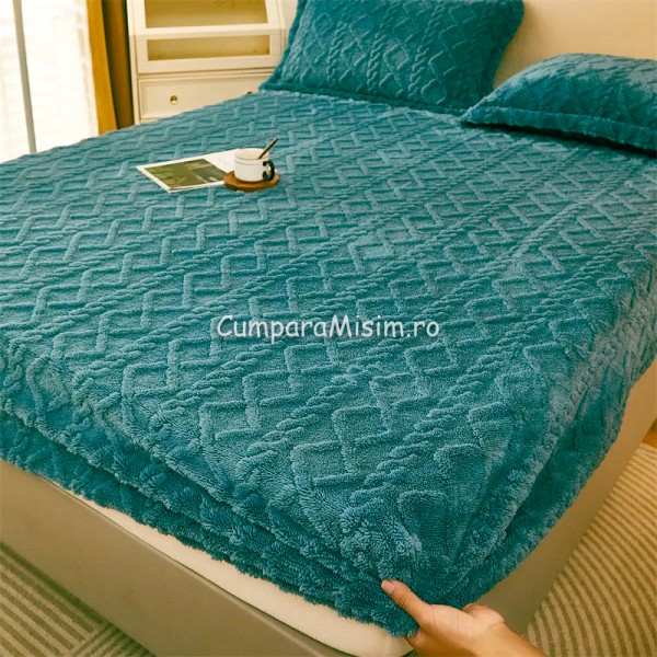 Cearsaf cu elastic COCOLINO, 180x200x25cm, 2 fete de perne, Jojo Home, model Tricotat, Turquoise [1]