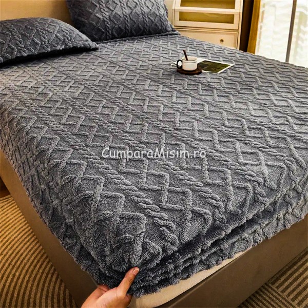 Cearsaf cu elastic COCOLINO, 180x200x25cm, 2 fete de perne, Jojo Home, model Tricotat, Gri inchis [1]