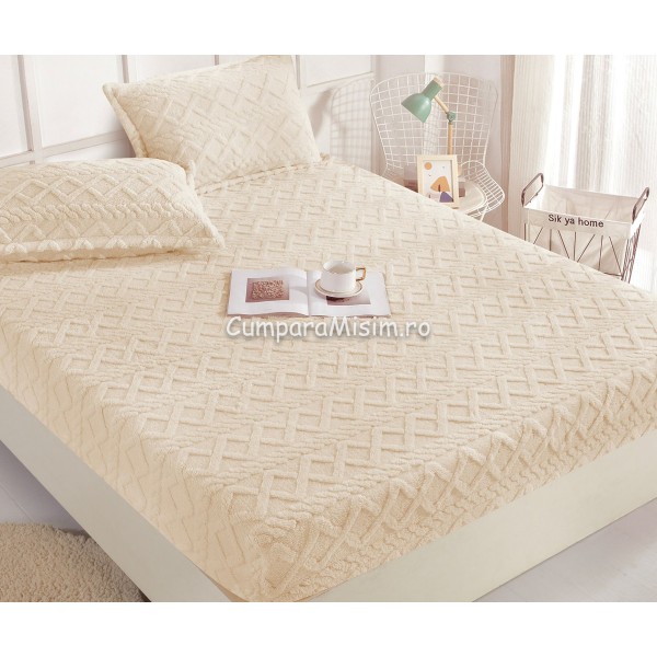 Cearsaf cu elastic COCOLINO, 180x200x25cm, 2 fete de perne, Jojo Home, model Tricotat, Crem [1]