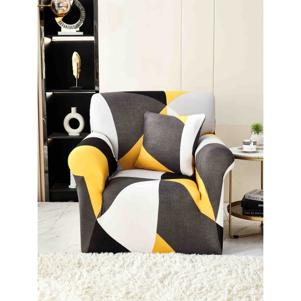 Husa Elastica Pentru fotoliu cu brate, Jojo Home, Galben-Gri, forme geometrice [1]