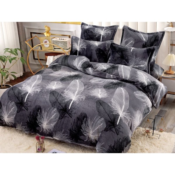 Lenjerie pat dublu, Super Pufoasa COCOLINO, 6 piese, Jojo Home, Gri, pene [1]