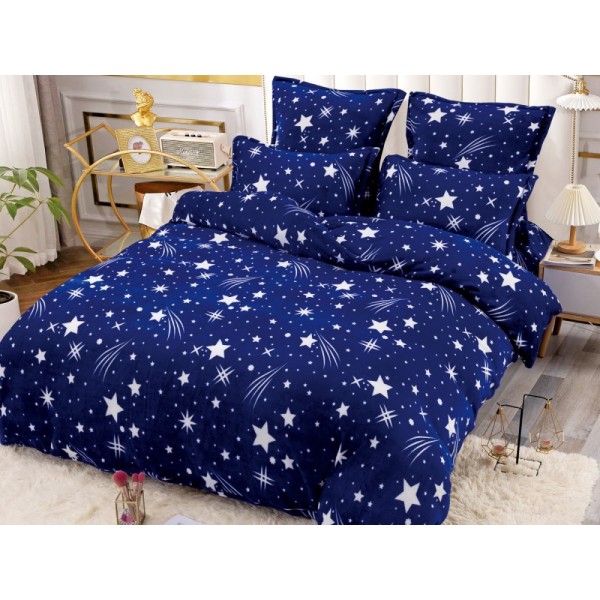 Lenjerie pat dublu, Super Pufoasa COCOLINO, 6 piese, Jojo Home, Bleumarin-Alb, stelute [1]