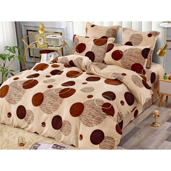 Lenjerie pat dublu, Super Pufoasa COCOLINO, 6 piese, Jojo Home, Bej-Maro, cercuri [1]