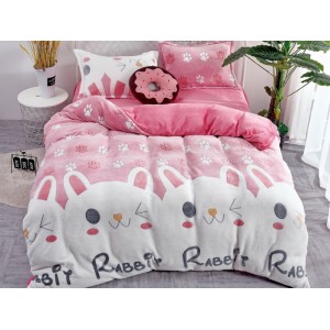 Lenjerie pat dublu, Super Pufoasa COCOLINO,cu ELASTIC, 4 piese, Jojo Home, Roz-Multicolor, iepurasi Lenjerie pat dublu, Super Pufoasa COCOLINO,cu ELASTIC, 4 piese, Jojo Home, Roz-Multicolor, iepurasi