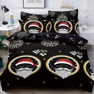 Lenjerie pat dublu,  FINET, 6 piese, Craciun, Jojo Home, Negru-Multicolor, Ho-Ho-Ho