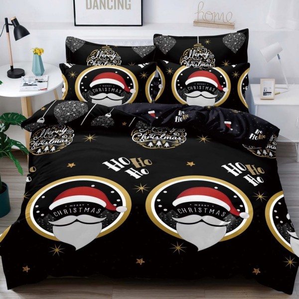 Lenjerie pat dublu,  FINET, 6 piese, Craciun, Jojo Home, Negru-Multicolor, Ho-Ho-Ho [1]