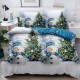 Lenjerie pat dublu, BUMBAC FINET, 6 piese, X-Mass Collection, Jojo Home, Bleu-Multicolor, oameni de zapada, brazi