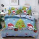 Lenjerie pat dublu, BUMBAC FINET, 6 piese, X-Mass Collection, Jojo Home, Bleu-Multicolor, brazi, jucarii