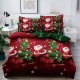 Lenjerie pat dublu, BUMBAC FINET, 6 piese, X-Mass Collection, Jojo Home, Rosu-Verde, Mos Craciun, brazi