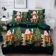 Lenjerie pat dublu, BUMBAC FINET, 6 piese, cu ELASTIC, X-Mass Collection, Jojo Home, Verde-Multicolor, Mos Craciun, brazi, cadouri