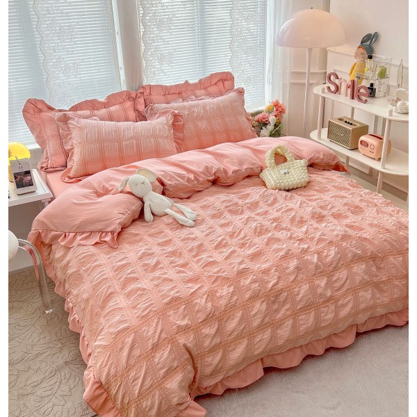 Lenjerie pat dublu,  Soft Touch CREPONAT DELUXE, 6 piese, Jojo Home, Roz Pudra [1]