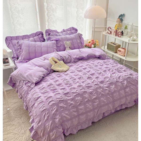 Lenjerie pat dublu,  Soft Touch CREPONAT DELUXE, 6 piese, Jojo Home, Lila [1]