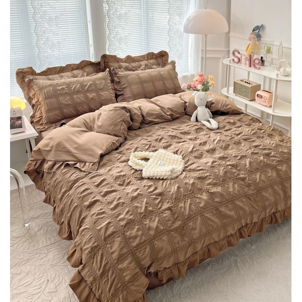 Lenjerie pat dublu,  Soft Touch CREPONAT DELUXE, 6 piese, Jojo Home, Maro [1]