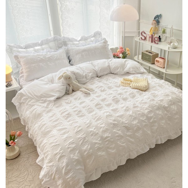 Lenjerie pat dublu,  Soft Touch CREPONAT DELUXE, 6 piese, Jojo Home, Alb [1]