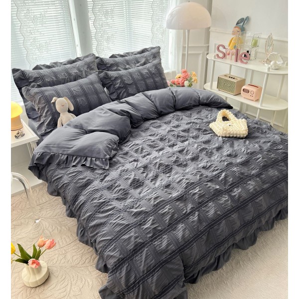 Lenjerie pat dublu,  Soft Touch CREPONAT DELUXE, 6 piese, Jojo Home, Gri [1]