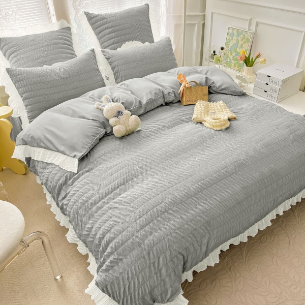 Lenjerie pat dublu,  Soft Touch CREPONAT DELUXE, 6 piese, Jojo Home, Gri [1]