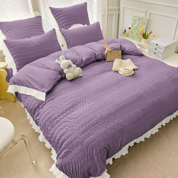 Lenjerie pat dublu,  Soft Touch CREPONAT DELUXE, 6 piese, Jojo Home, Lila [1]