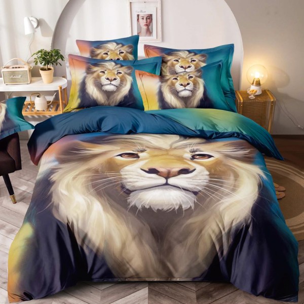 Lenjerie pat single,  FINET, Imprimeu Digital - Identic cu poza, 4 piese, cu ELASTIC, Jojo Home, Turquoise-Multicolor, leu [1]