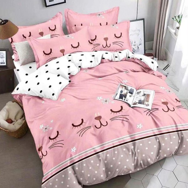 Lenjerie pat 1 PERSOANA,  FINET, 4 piese, Jojo Home, Roz-Gri, pisicute [1]