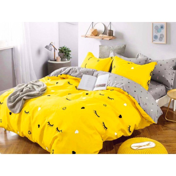 Lenjerie pat 1 PERSOANA,  FINET, 4 piese, Jojo Home, Galben-Gri, gene [1]