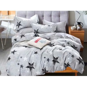 Lenjerie pat 1 PERSOANA,  FINET, 4 piese, Jojo Home, Gri-Negru, stelute Lenjerie pat 1 PERSOANA,  FINET, 4 piese, Jojo Home, Gri-Negru, stelute
