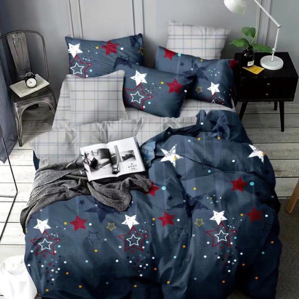 Lenjerie pat 1 PERSOANA,  FINET, 4 piese, Jojo Home, Bleumarin-Multicolor, stelute [1]