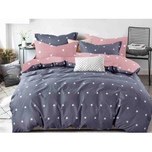 Lenjerie pat 1 PERSOANA,  FINET, 4 piese, Jojo Home, Gri-Roz, stelute Lenjerie pat 1 PERSOANA,  FINET, 4 piese, Jojo Home, Gri-Roz, stelute