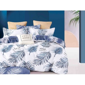 Lenjerie pat 1 PERSOANA,  FINET, 4 piese, Jojo Home, Alb-Bleu, frunze