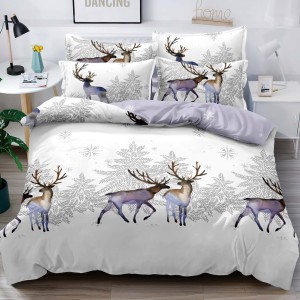 Lenjerie pat 1 PERSOANA,  FINET, 4 piese, Jojo Home, Craciun, Gri-Lila, reni Lenjerie pat 1 PERSOANA,  FINET, 4 piese, Jojo Home, Craciun, Gri-Lila, reni